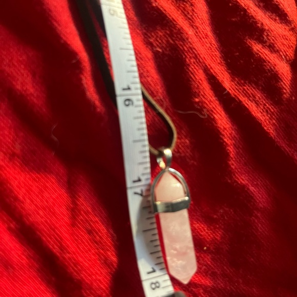 Hand Crafted Pink Rose Quarts Corded Medallion Long Necklace Handmade Hand Made - Picture 4 of 4